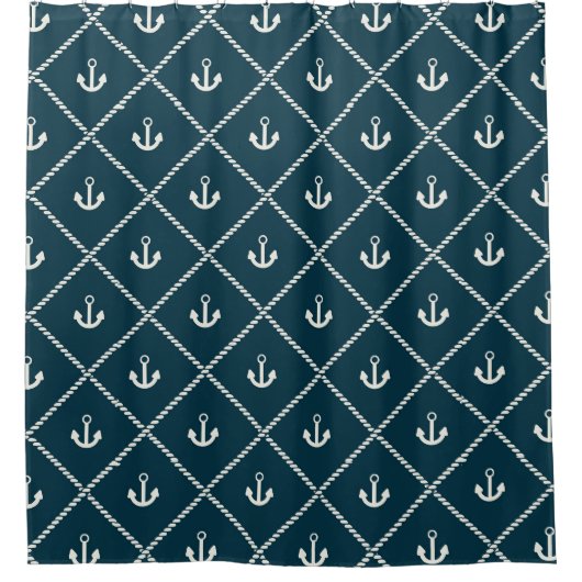 Navy Rope and Anchor Muster Duschvorhang (Vorderseite)
