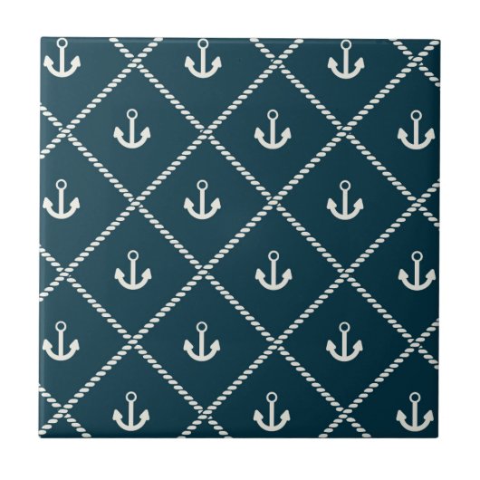 Navy Rope and Anchor Muster Fliese (Vorderseite)