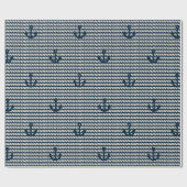 Navy Rope and Anchor Wrapping Paper Geschenkpapier (Flach)