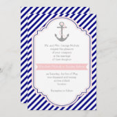 Navy, rosa Anker & Streifen Hochzeit Einladung (Vorne/Hinten)