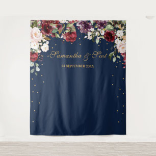Navy Rosa Burgunderrot Boho Blumen Hochzeit Wandteppich