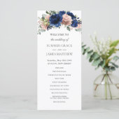 Navy-Rosa-Gold-Blumen-Grünzeug-Boho-Hochzeit Programm (Stehend Vorderseite)