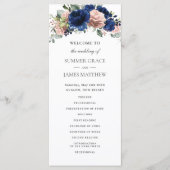 Navy-Rosa-Gold-Blumen-Grünzeug-Boho-Hochzeit Programm (Vorderseite)