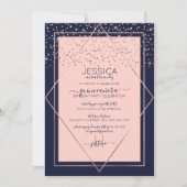 Navy Rosa Gold Confetti Border Quinceañera Einladung (Vorderseite)