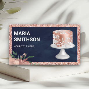 Navy-Rosa-Gold-Glitter-Rosa-Ornament-Torte-Bäckere Visitenkarte