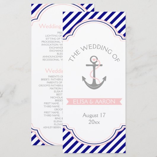 Navy, rosa Hochzeitsprogramm Programm (Vorne/Hinten)