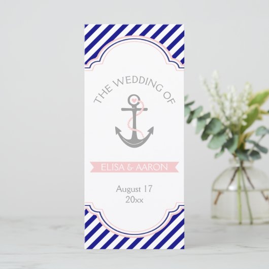 Navy, rosa Hochzeitsprogramm Programm (Stehend Vorderseite)