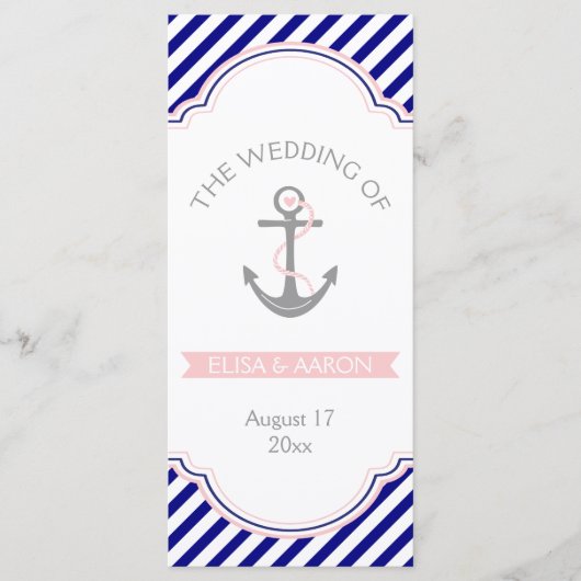 Navy, rosa Hochzeitsprogramm Programm (Vorderseite)