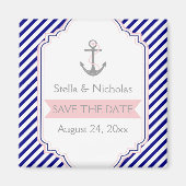 Navy, rosa nautische Hochzeit Save the Date Magnet (Vorne)