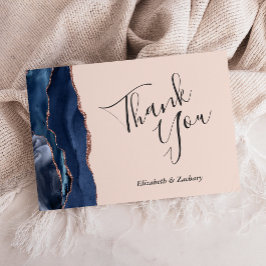 Navy Rose Gold Agate Blush Hochzeit Vielen Dank Karte