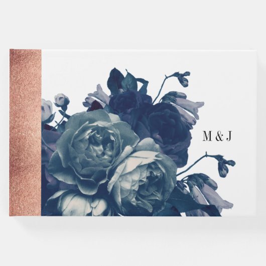 Navy Rose Gold Bouquet Wedding Gästebuch (Vorderseite)