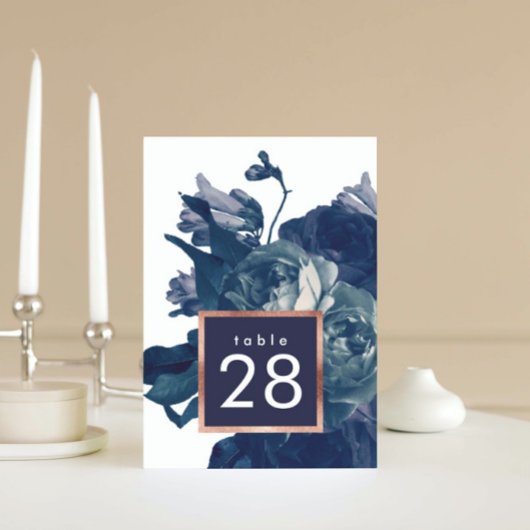 Navy Rose Gold Bouquet Wedding Table Numbers Tischnummer