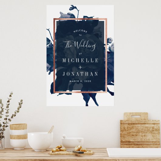 Navy Rose Gold Bouquet Wedding Welcome Poster (Küche)