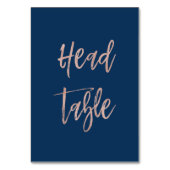 Navy & Rose Gold Chic Wedding Head Tischnummer (Rückseite)