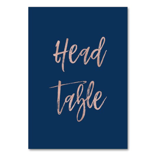 Navy & Rose Gold Chic Wedding Head Tischnummer (Vorderseite)