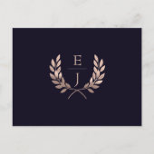 Navy Rose Gold Classic Monogram Wedding rsvp Einladungspostkarte (Vorderseite)