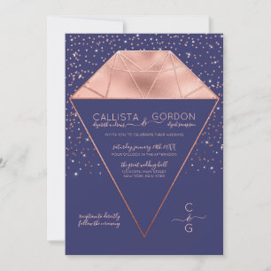Navy Rose Gold Diamond Confetti Glitzer Hochzeit Einladung