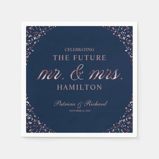 Navy Rose Gold Future Mr. und Mrs. Engagement Part Serviette (Vorderseite)