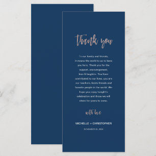 Navy & Rose Gold Glam Chic Hochzeit Dankeschön Kar Menükarte