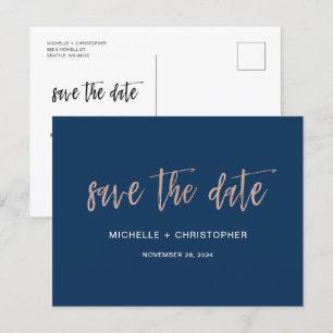 Navy & Rose Gold Glam Chic Save the Date Postkarte