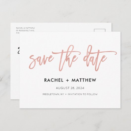 Navy & Rose Gold Glam Chic Save the Date Postkarte (Vorne/Hinten)
