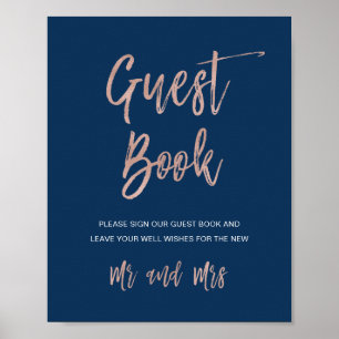 Navy & Rose Gold Glam Chic Wedding Gästebuchunters Poster