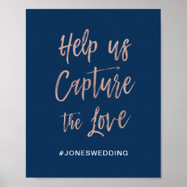 Navy & Rose Gold Glam Chic Wedding Hashtag Sign Poster