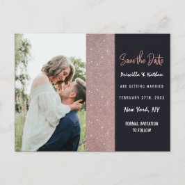 Navy Rose Gold Glitzer Color Block Save the Date Ankündigungspostkarte