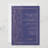 Navy Rose Gold Glitzer Confetti Side Sweet 16 Einladung (Vorderseite)