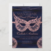 Navy Rose Gold Glitzer Lace Masquerade Sweet 16 Einladung (Vorderseite)