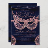 Navy Rose Gold Glitzer Lace Masquerade Sweet 16 Einladung (Vorne/Hinten)