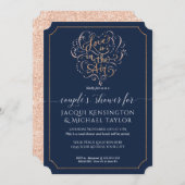 Navy Rose Gold Glitzer Script Liebe Couple Shooter Einladung (Vorne/Hinten)