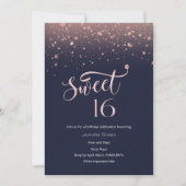 Navy & Rose Gold Glitzer Sweet 16 Einladung (Vorderseite)
