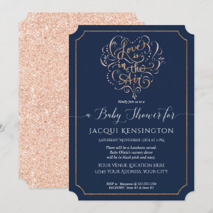 Navy Rose Gold Glitzer Typografie Baby Girl Dusche Einladung