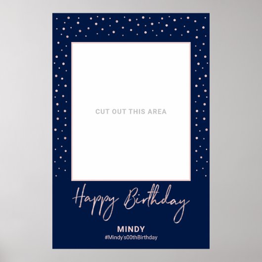 Navy & Rose Gold Happy Birthday Foto Frame Prop Poster (Vorne)