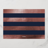 Navy & Rose Gold Script Überraschung Party Folieneinladung (Rückseite)