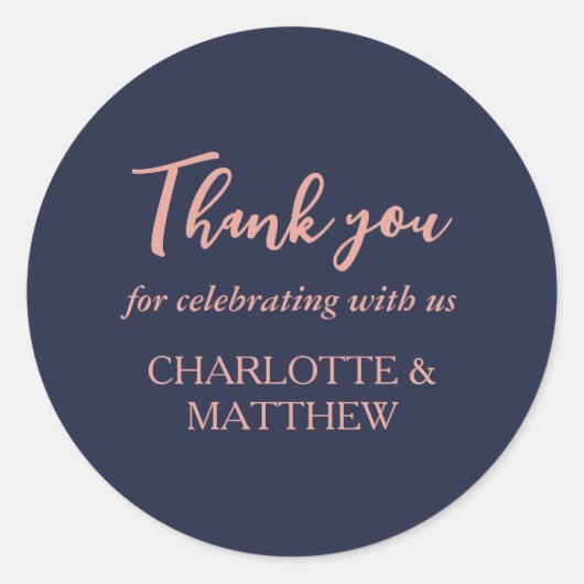 Navy & Rose Gold Wedding Classic Round Sticker (Vorderseite)