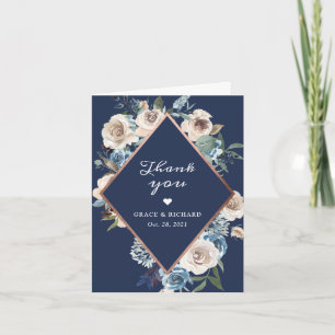 Navy-Roségold-Blumen-Hochzeit-Dankeskarten Dankeskarte