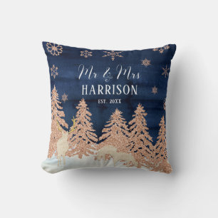 Navy Roségold Glitter Wald im Winter Herr und Frau Kissen
