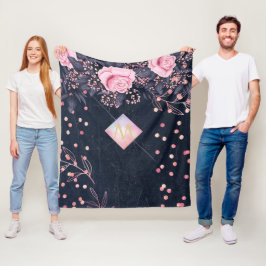 Navy Rosegold Monogram Gips Girl Floral Pink Fleecedecke