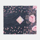Navy Rosegold Monogram Gips Girl Floral Pink Fleecedecke (Vorderseite (Horizontal))