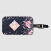 Navy Rosegold Monogram Gips Girl Floral Pink Gepäckanhänger (Vorderseite (Horizontal))