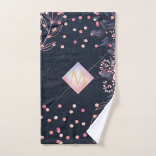 Navy Rosegold Monogram Gips Girl Floral Pink Handtuch
