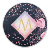 Navy Rosegold Monogram Gips Girl Floral Pink Keramikknauf (Vorderseite)