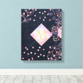 Navy Rosegold Monogram Gips Girl Floral Pink Leinwanddruck (Insitu (Holzboden))