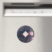 Navy Rosegold Monogram Gips Girl Floral Pink Magnet (In Situ (Geschirrspüler))