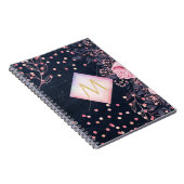 Navy Rosegold Monogram Gips Girl Floral Pink Notizblock (Rechte Seite)