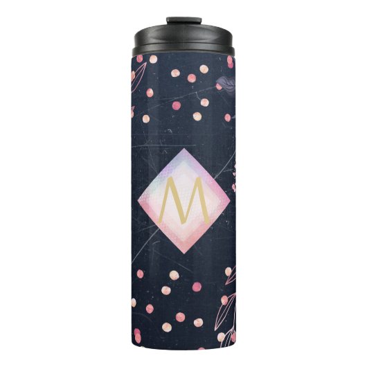 Navy Rosegold Monogram Gips Girl Floral Pink Thermosbecher (Vorderseite)