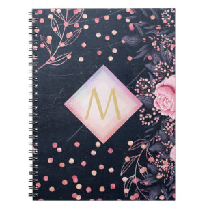 Navy Roségold Monogramm Geschenke Mädchenhaft Blum Notizblock