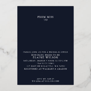 Navy Roségoldene moderne Bridal Shower  Folieneinladung